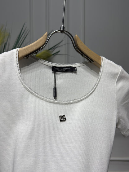 DG Metal Logo White Tshirt For Women