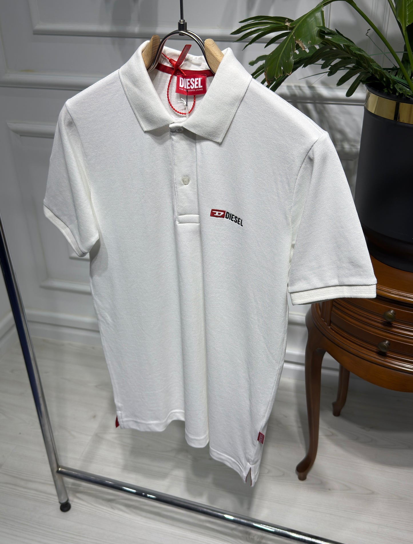 Diesel Embroidered Logo White Polo Tshirt For Men