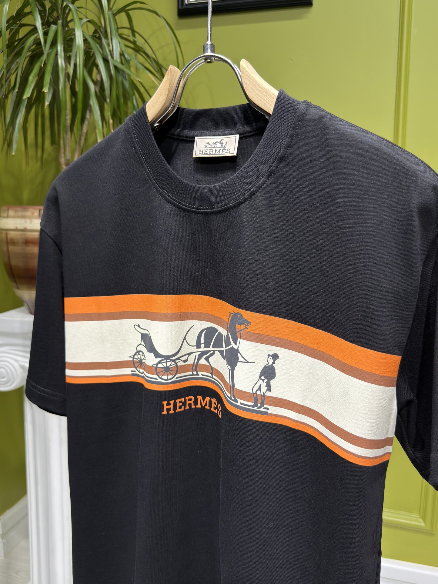 Hermes Logo Printed Black Tshirt For Men