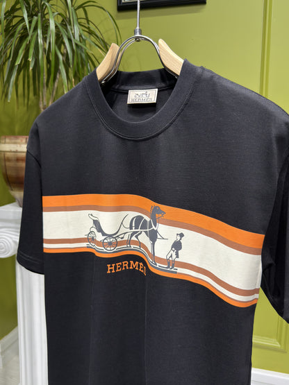 Hermes Logo Printed Black Tshirt For Men