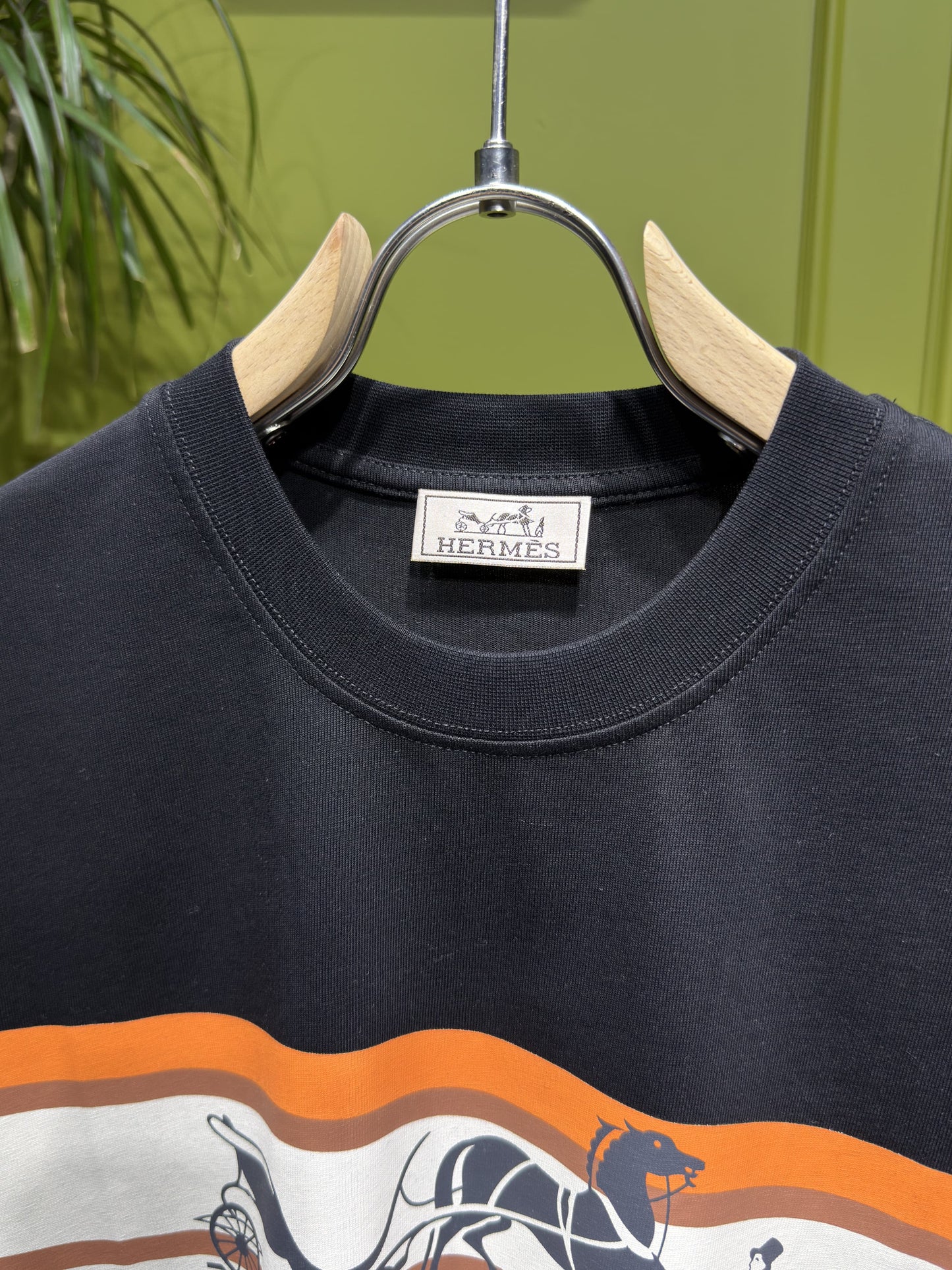 Hermes Logo Printed Black Tshirt For Men