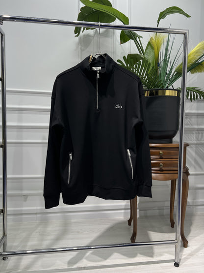 Alo half zipper black relaxed-fit sweatshirt for men