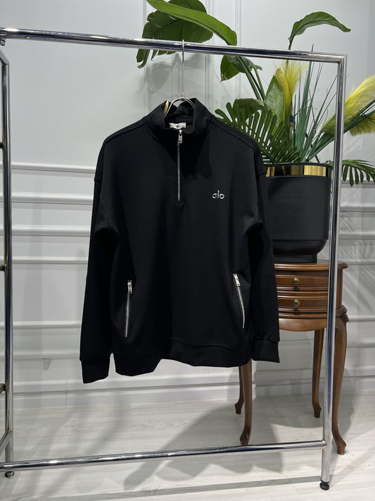 Alo half zipper black relaxed-fit sweatshirt for men