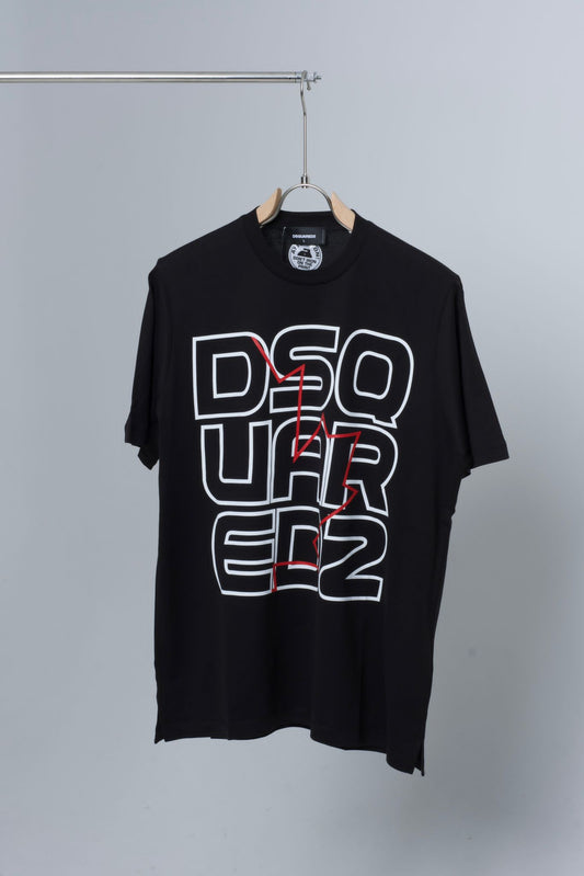 DSQUARED2 Logo Printed Black Tshirt For Men