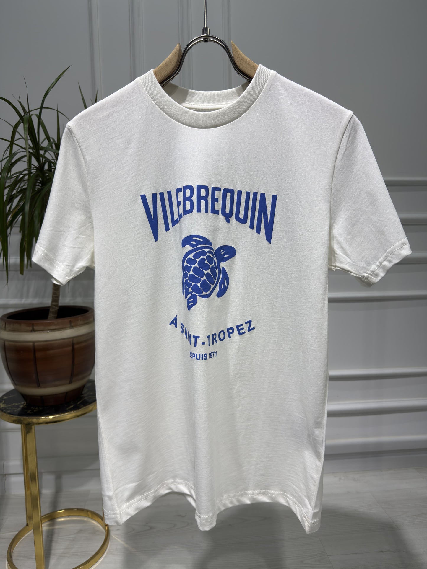 Vilebrequin Blue Printed Logo White slimfit Tshirt For Men