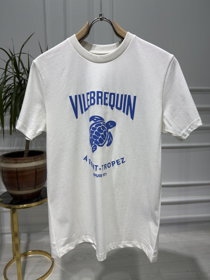 Vilebrequin Blue Printed Logo White slimfit Tshirt For Men