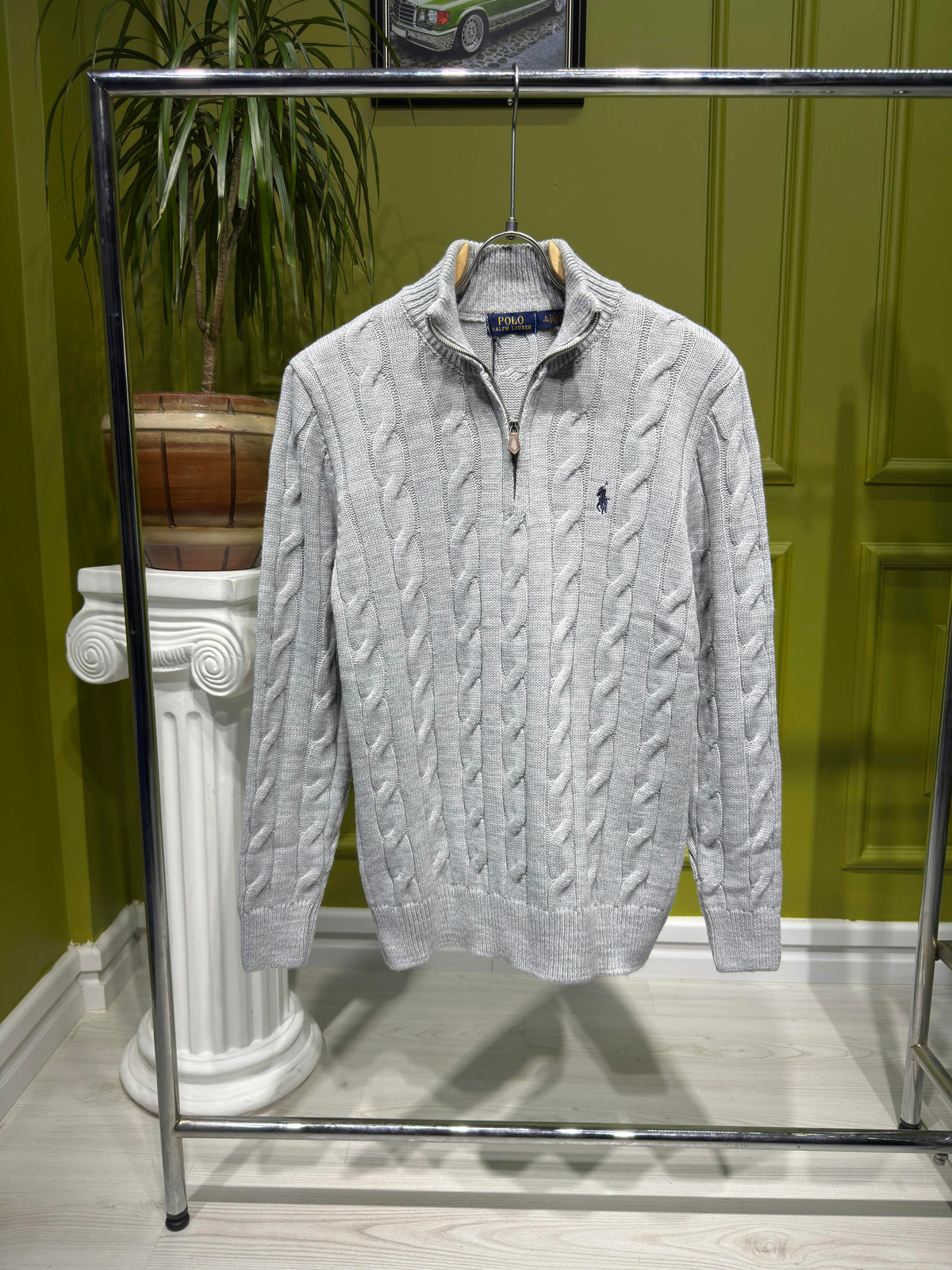 Polo Ralph Lauren Grey Cable-Knit Quarter-Zip For Men