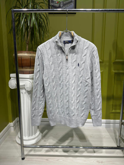 Polo Ralph Lauren Grey Cable-Knit Quarter-Zip For Men