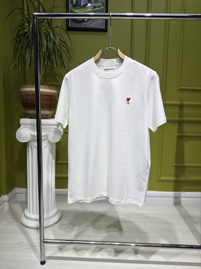 Ami Paris Embroidered Logo White Tshirt For Men