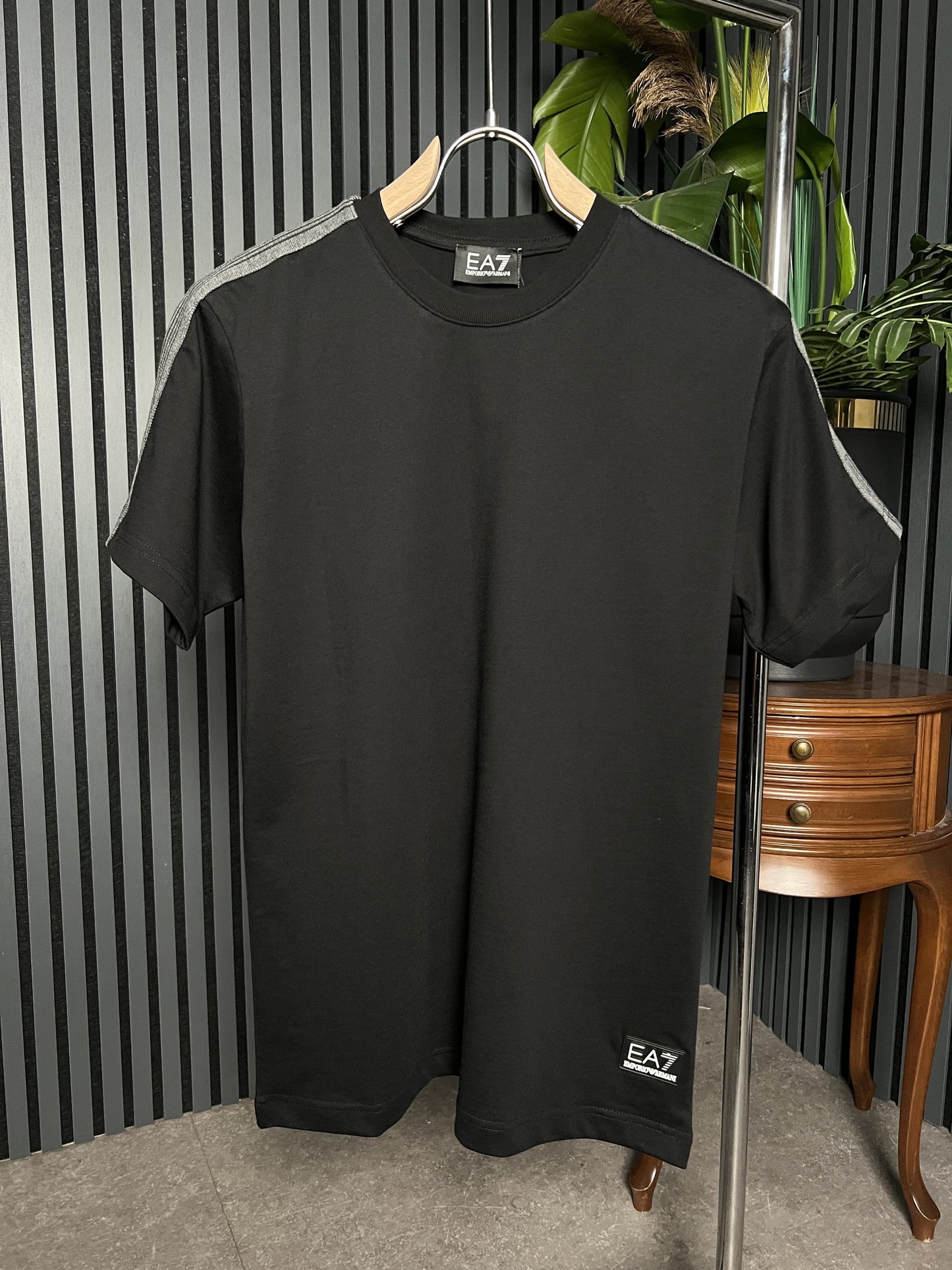 EA7 Shoulder Logo Black Tshirt For Men