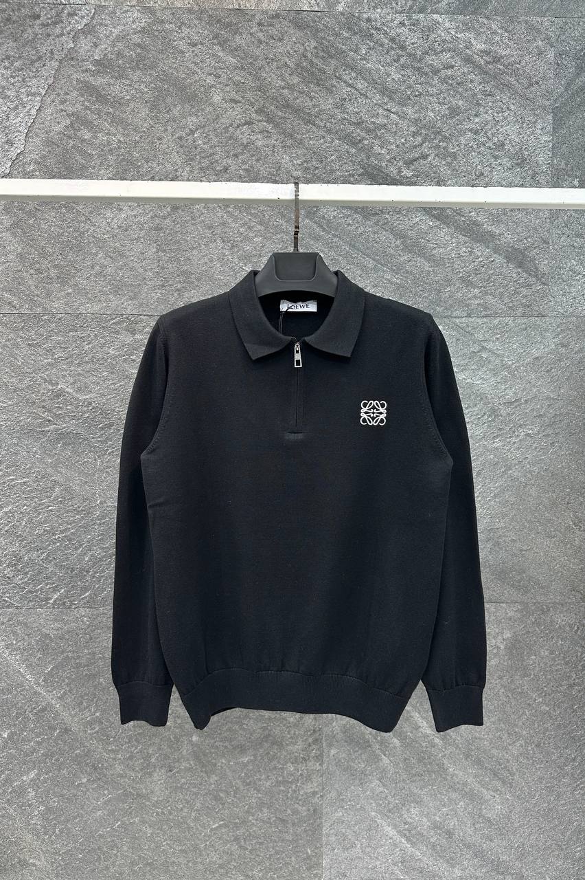 Half-zip Embroidered Logo Black Polo For Men