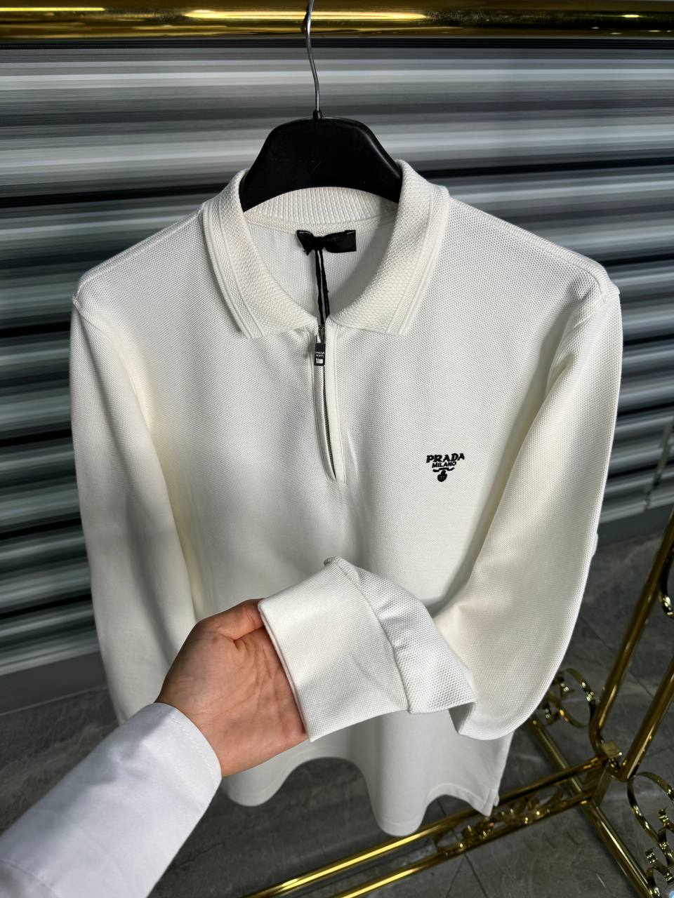 Prada Half-zip Offwhite Polo For Men