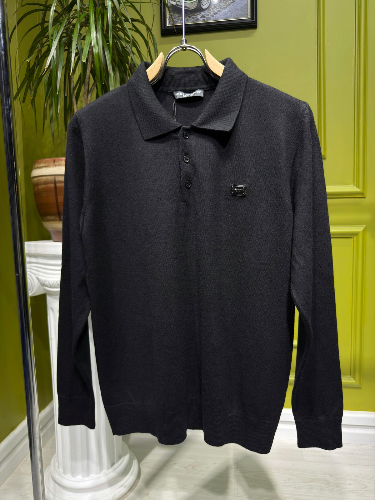 D&G Black Knitted Polo For Men