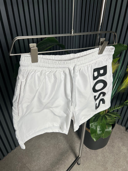 BOSS Black Logo White Swim Short For Men