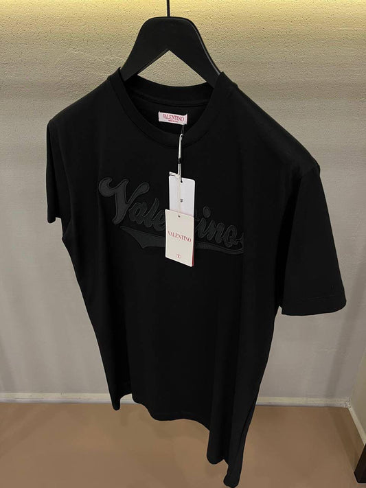 VALENTINO Embroidered Logo Black Tshirt For Men