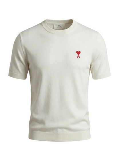 Ami Paris White Knitted Tshirt For Men