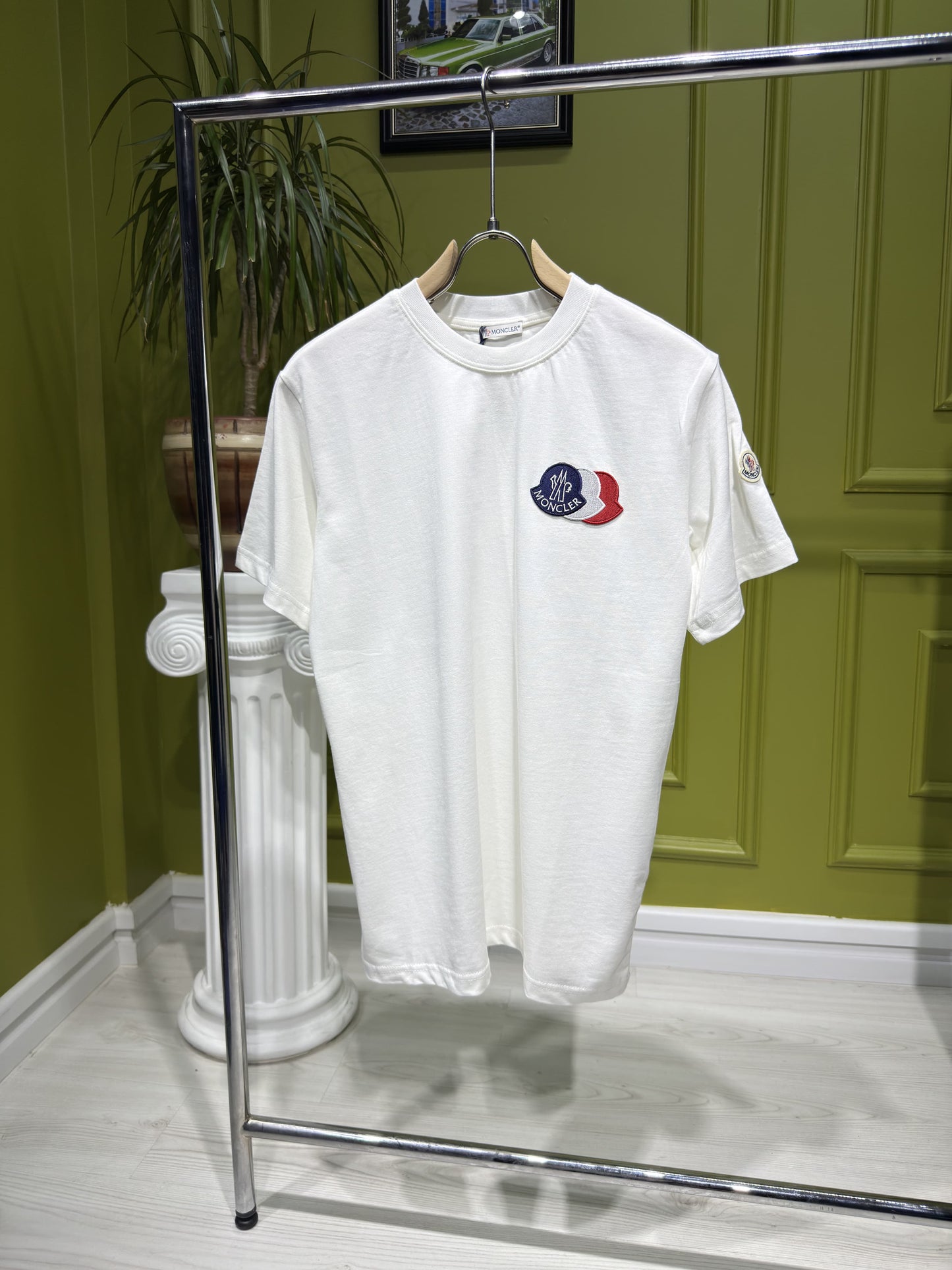 Embroidered Tricolor Logo White Tshirt For Men