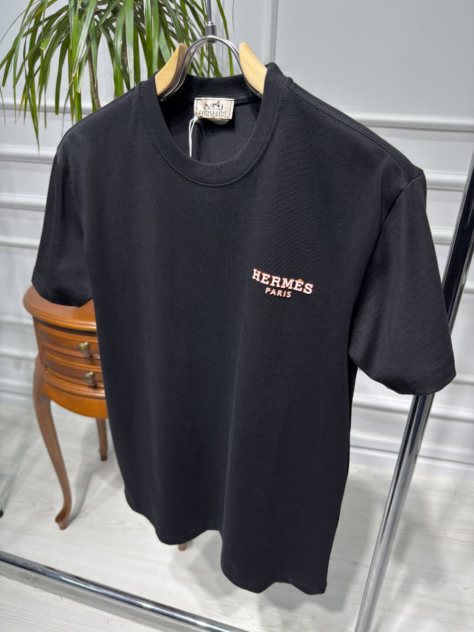 Hermes Rubber Logo Black Tshirt For Men