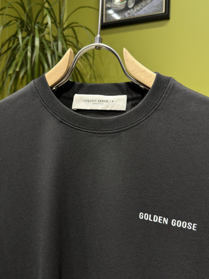 Golden Goose Logo Printed Black Tshirt For Men