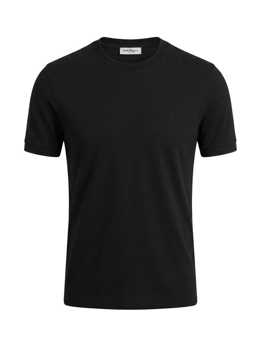 Ferragamo Embroidered Logo Black Tshirt For Men