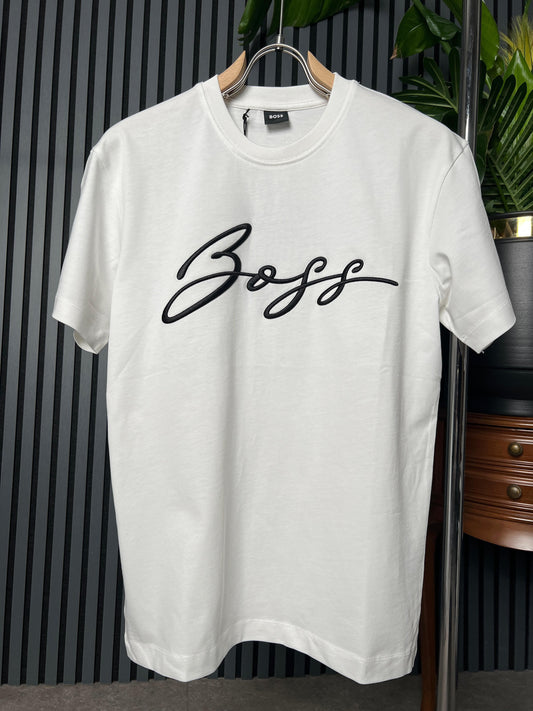 BOSS Embroidered Logo White Tshirt For Men
