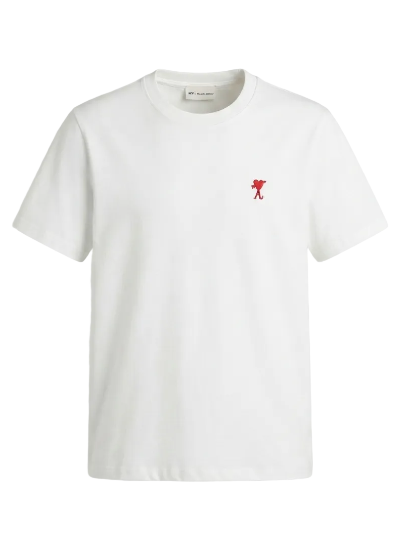Ami Paris Embroidered Logo White Tshirt For Men