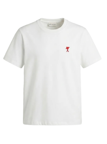 Ami Paris Embroidered Logo White Tshirt For Men