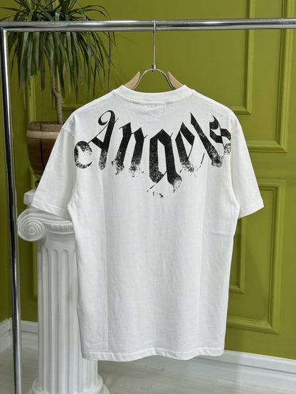 Palm Angels Logo Printed White Tshirt For Men