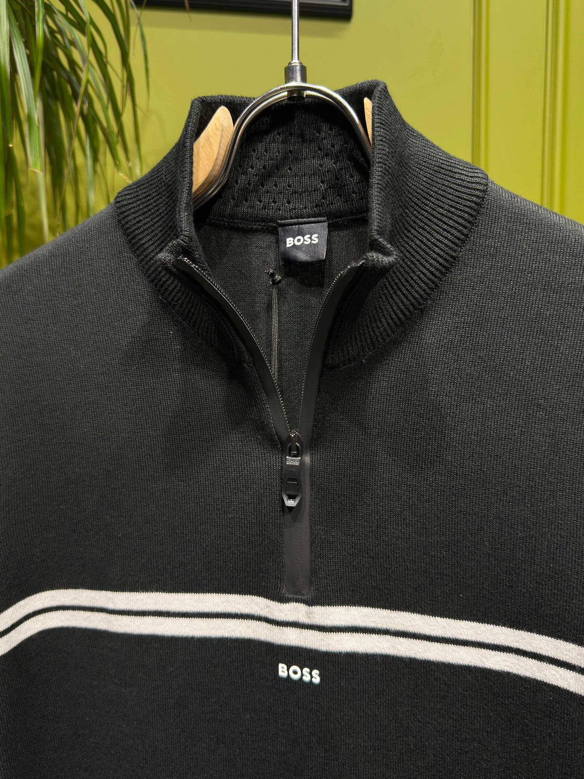 BOSS Black Quarter-zip Knit Pullover For Men