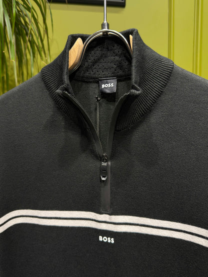 BOSS Black Quarter-zip Knit Pullover For Men
