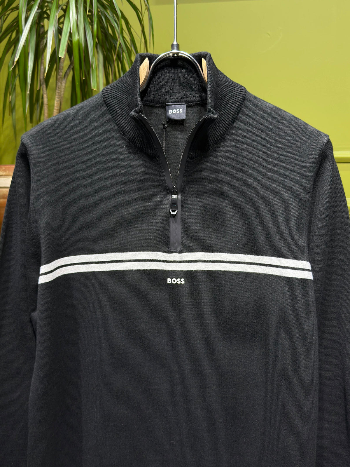 BOSS Black Quarter-zip Knit Pullover For Men