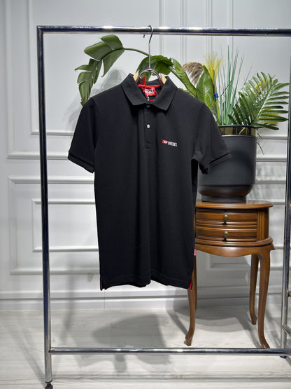 Diesel Embroidered Logo Black Polo Tshirt For Men