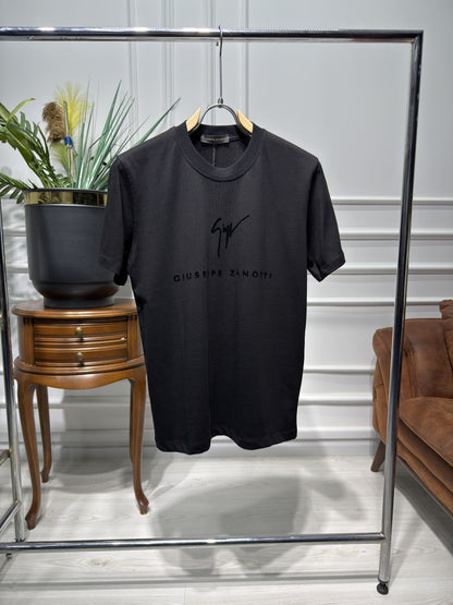 Zanotti Flocked Logo Black Tshirt For Men