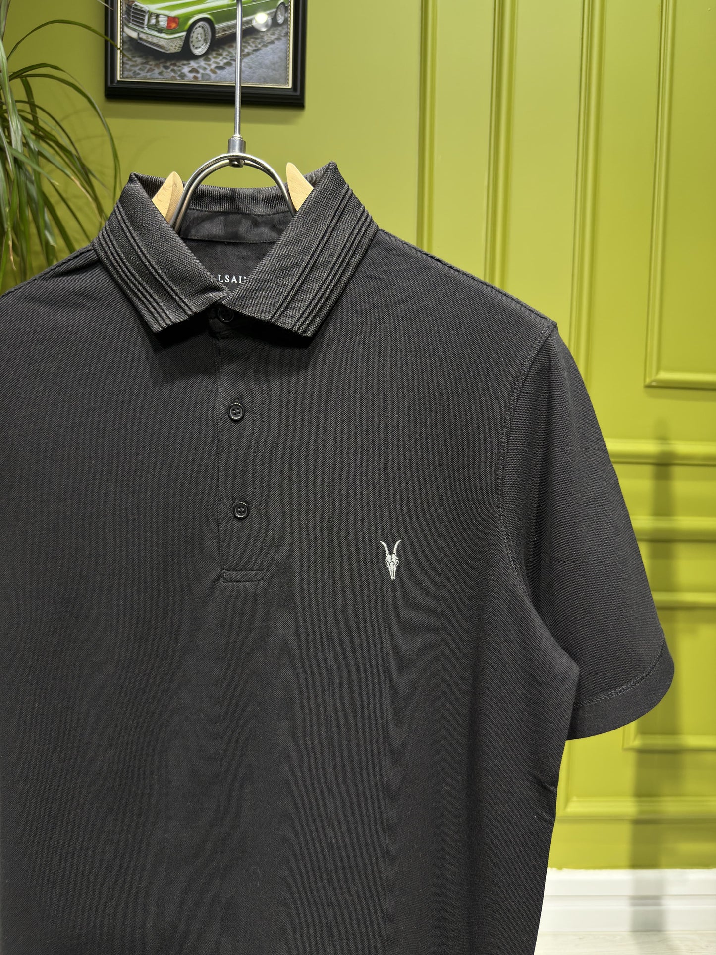 Allsaints Black Polo Tshirt For Men