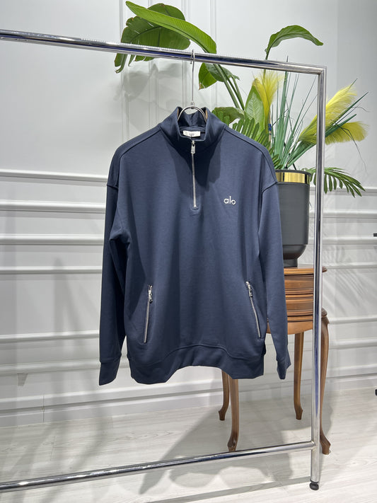 Alo half zipper dark blue relaxed-fit sweatshirt for men