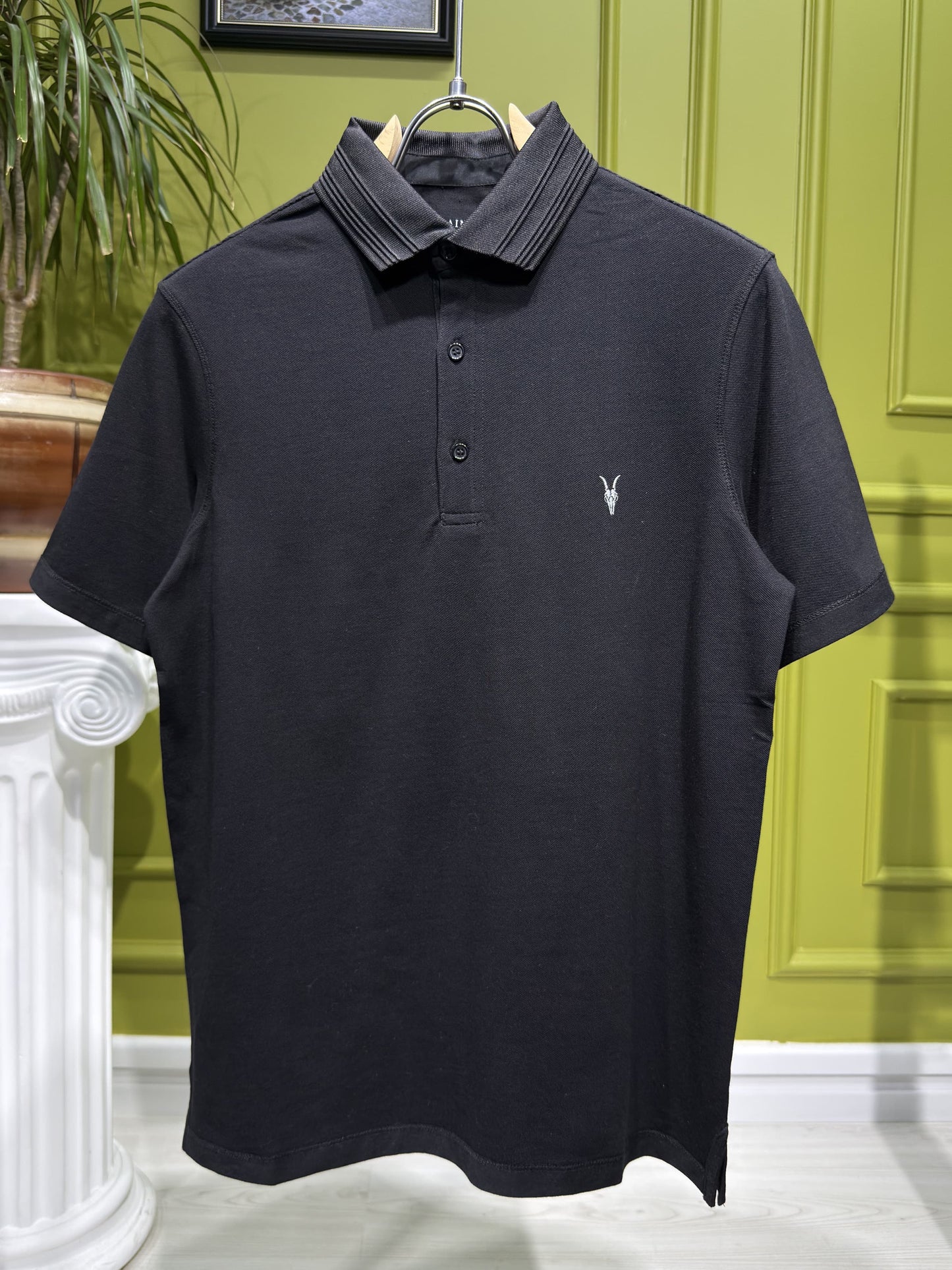 Allsaints Black Polo Tshirt For Men