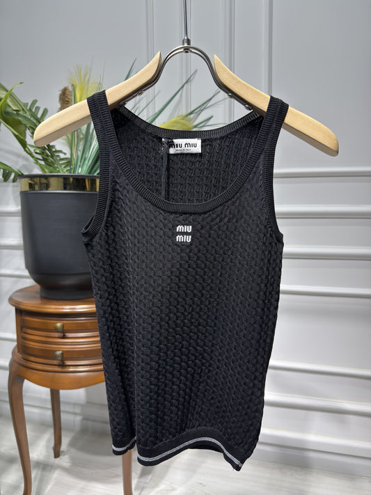 Miumiu Knitted Black Tank Top For Women