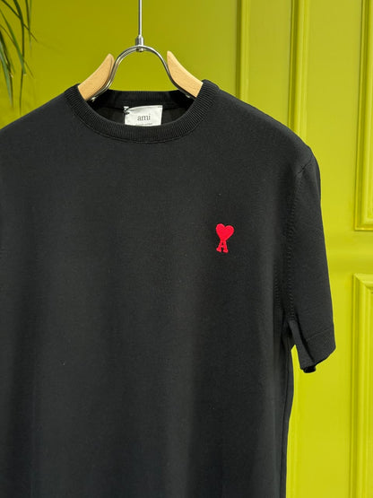 Ami Paris Black Knitted Tshirt For Men