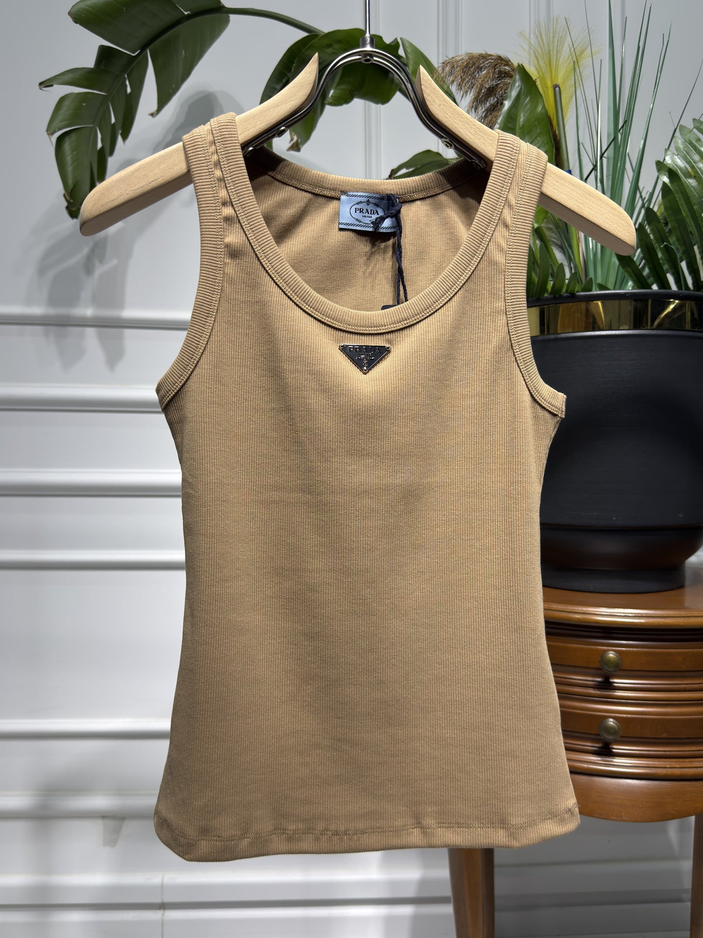 Brown Ribbed Tank Top for Women
