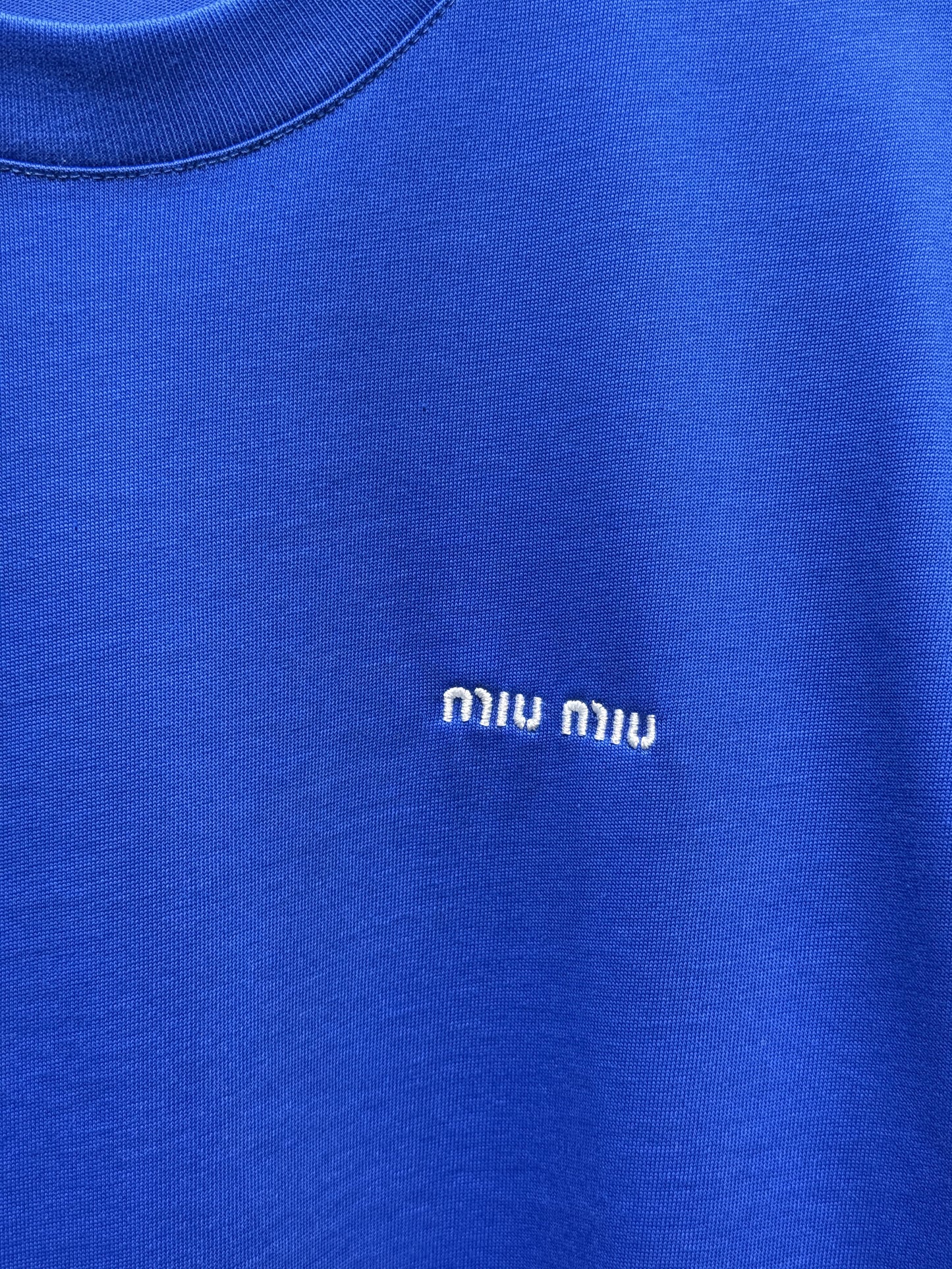 Miumiu Embroidered Logo Blue Tshirt For Men