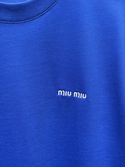 Miumiu Embroidered Logo Blue Tshirt For Men