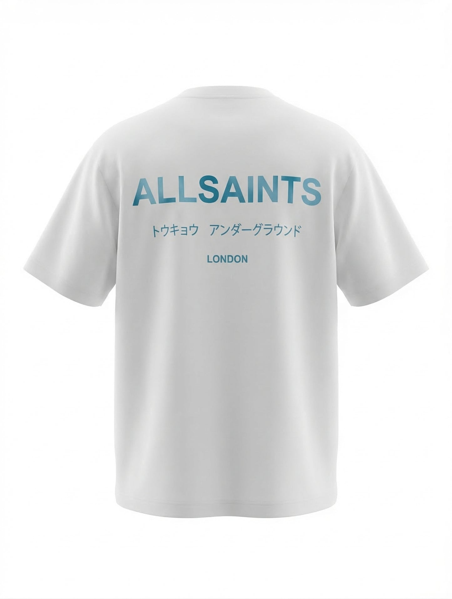 Allsaints Underground Blue Printed White Relaxed-fit Tshirt For Men