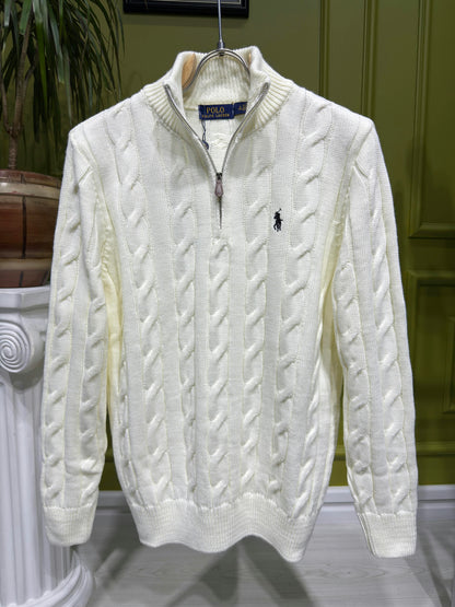 Polo Ralph Lauren Cream Cable-Knit Quarter-Zip For Men