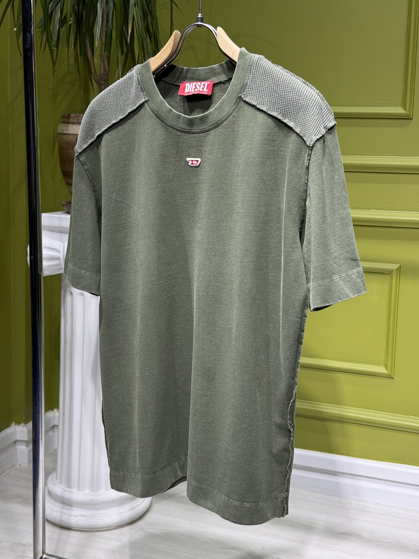 Diesel Embroidered Logo Dark Green Tshirt For Men