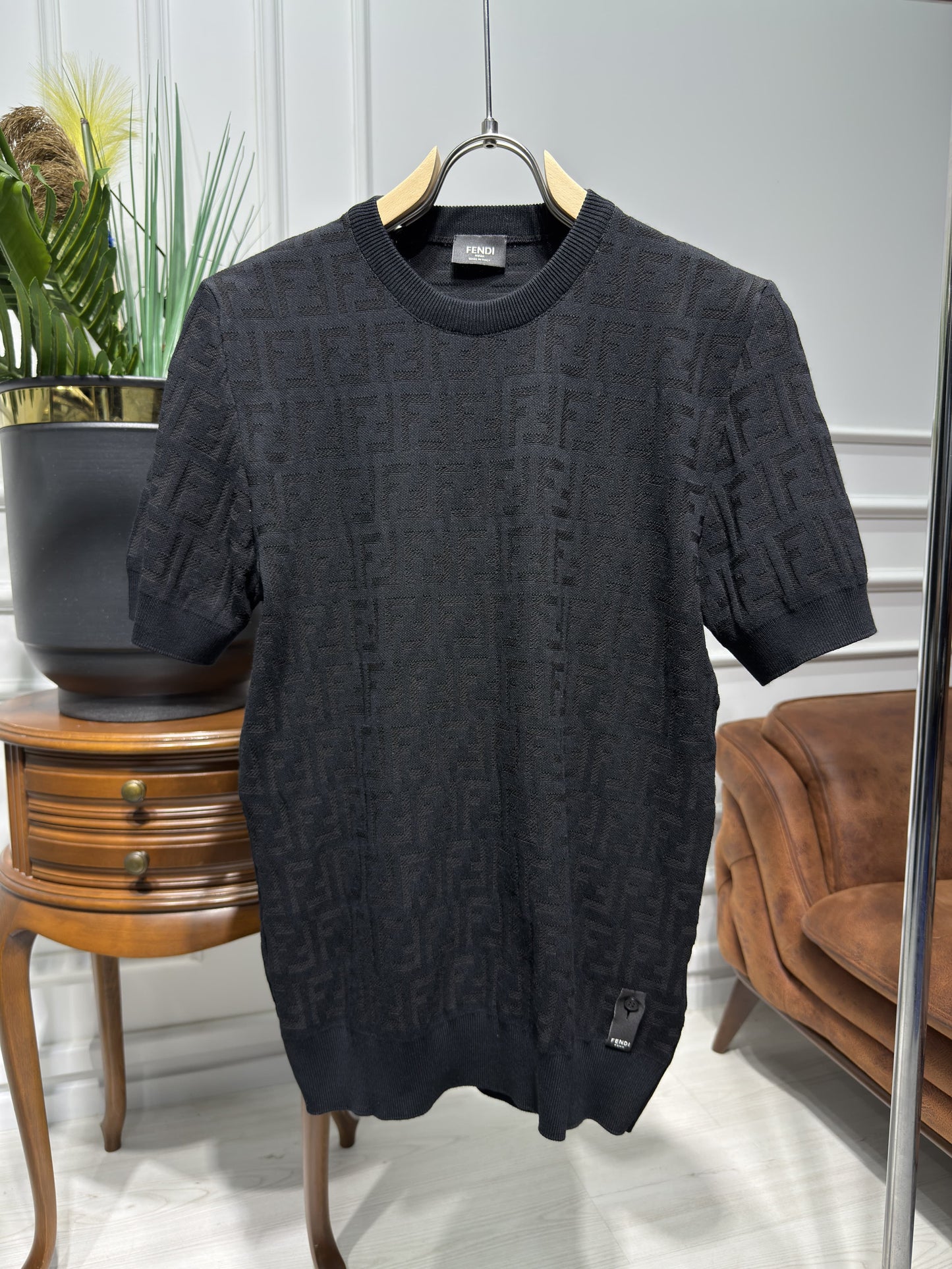 FF Black Knitted Tshirt For Men