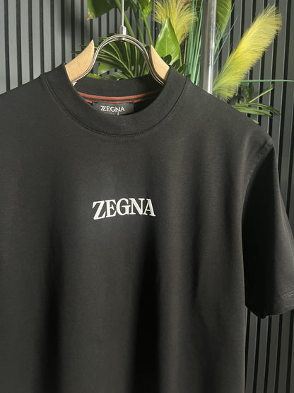 ZEGNA Puff Logo Black Tshirt For Men