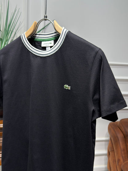 Made In France Stripe Neck Slim fit Black Tshirt For Men