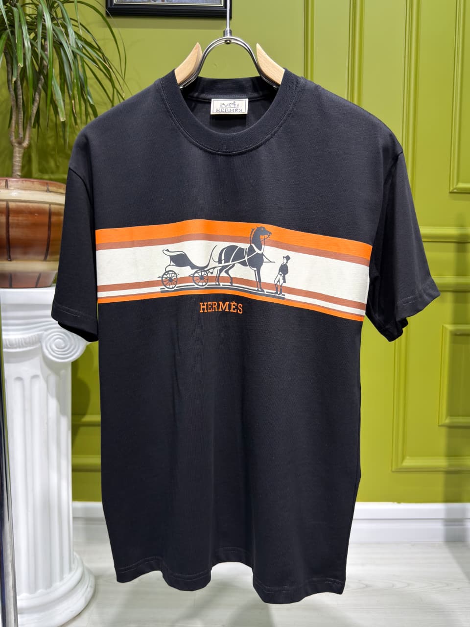 Hermes Logo Printed Black Tshirt For Men