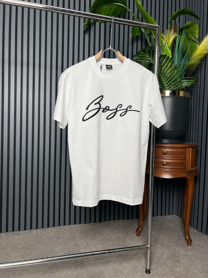 BOSS Embroidered Logo White Tshirt For Men