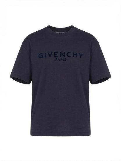 Givenchy Flocked Logo Navy Blue Tshirt for Men